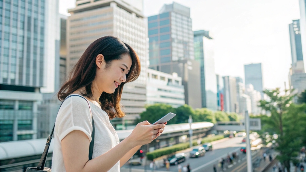スマホで引っ越しテクニックを調べている女性