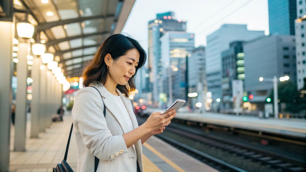 スマホで引っ越し情報見ている女性