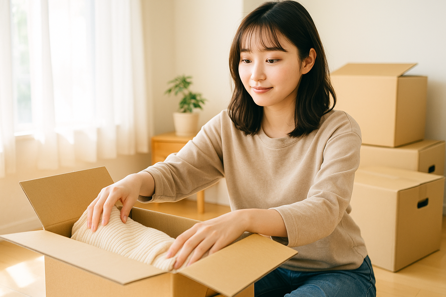 引っ越しをする新卒の女性