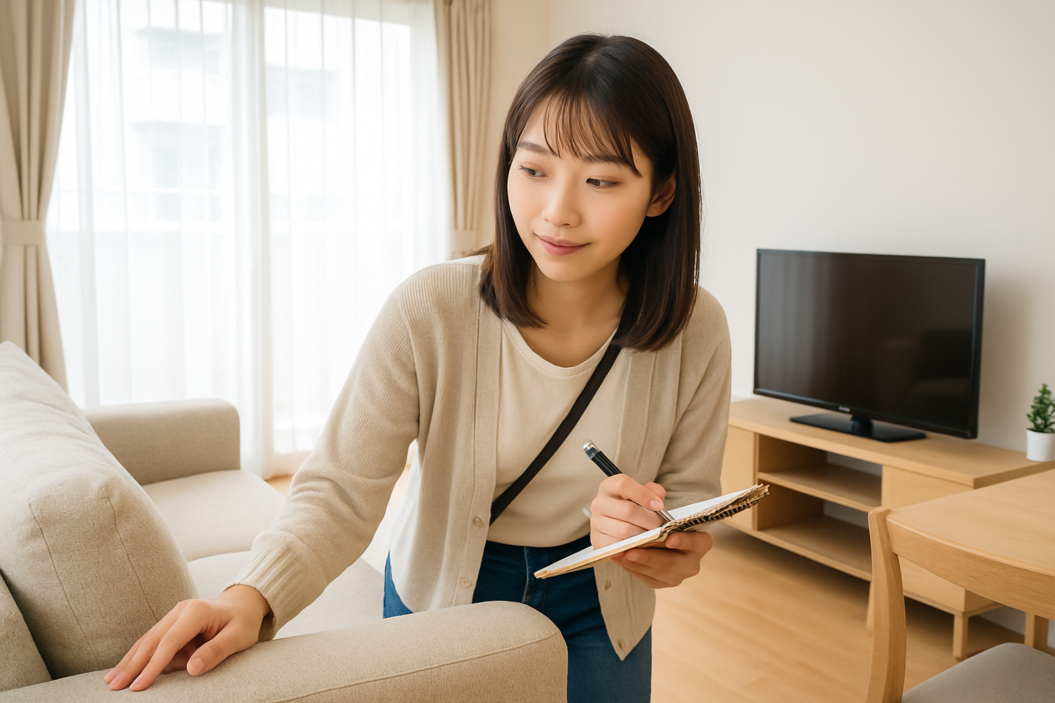 家をチェックしている女性