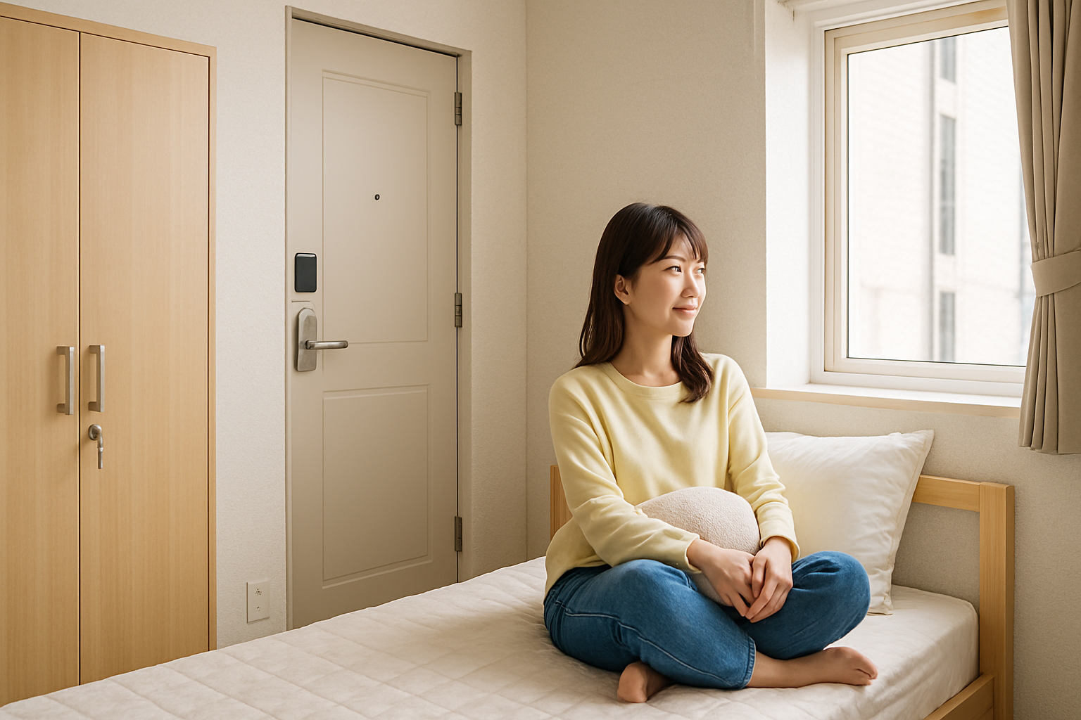 部屋でくつろいでいる女性