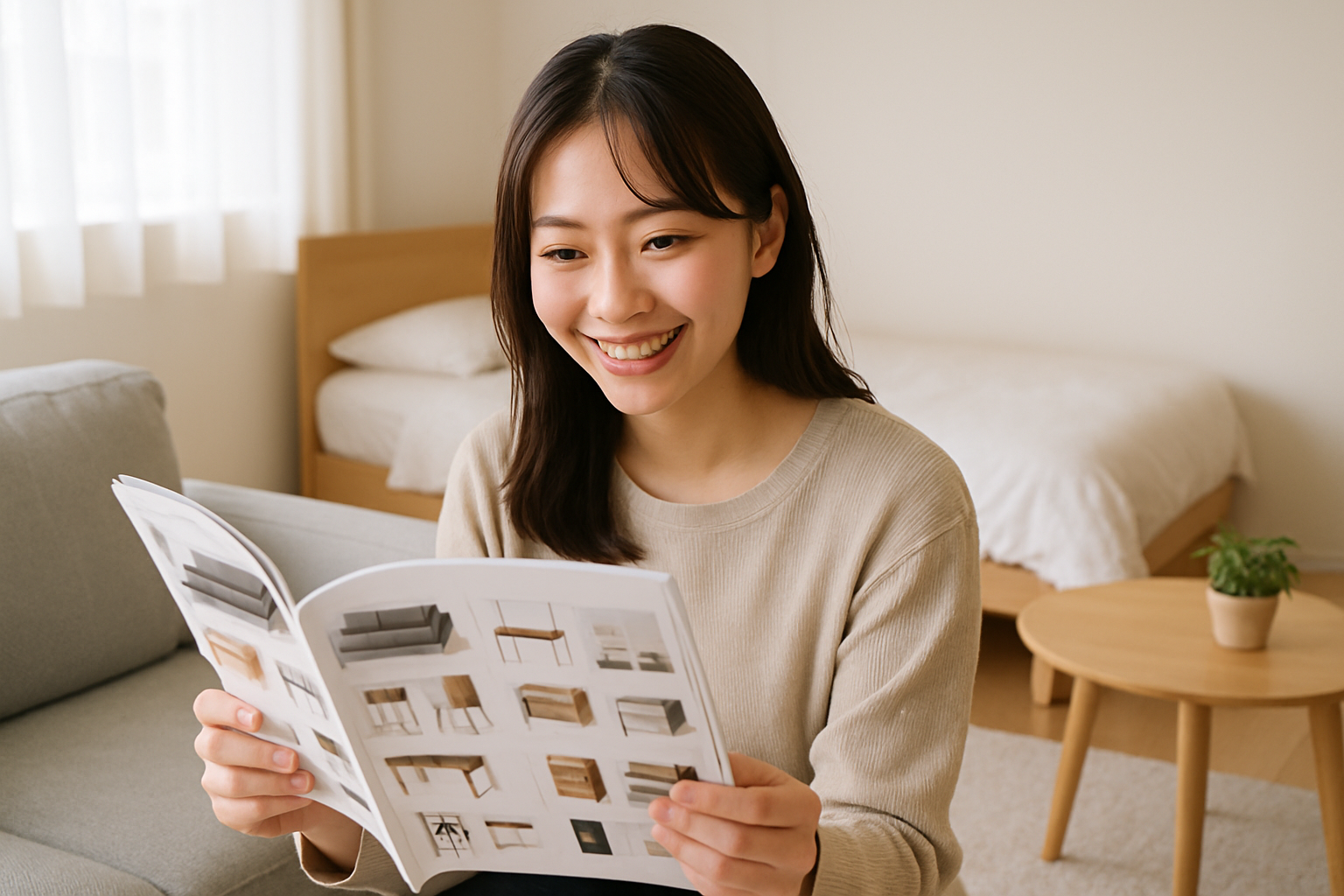 家具を選んでいる女性