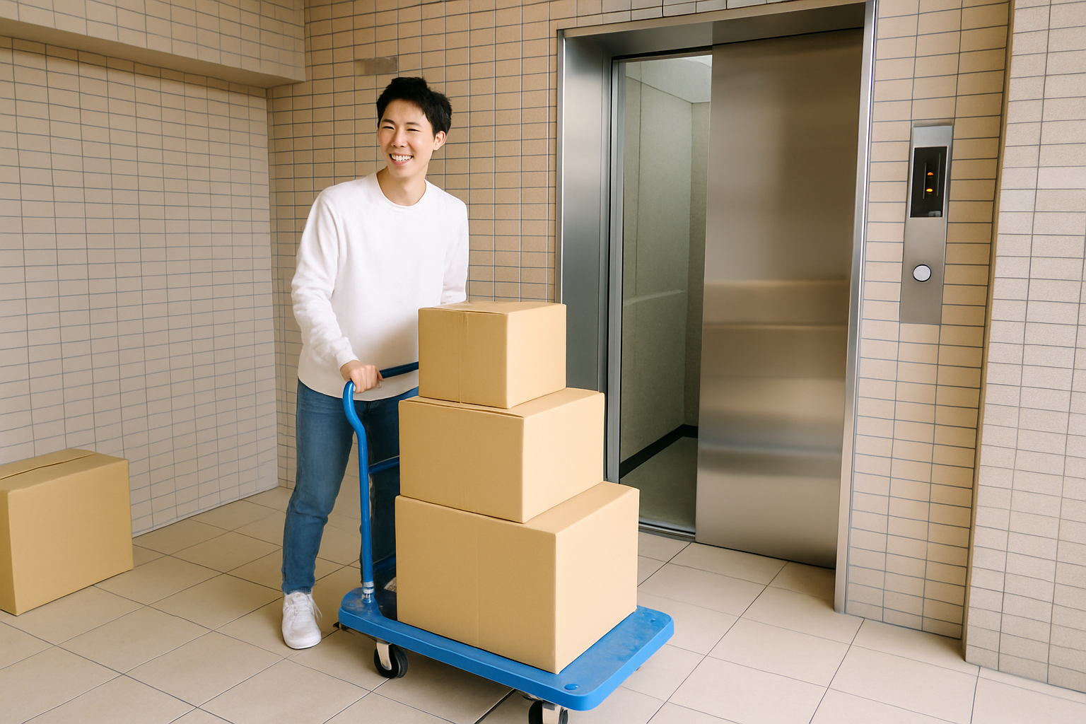 マンションで引っ越しをする男性